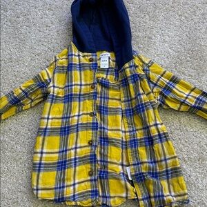 Carter's Yellow and Blue Plaid Hooded Shirt